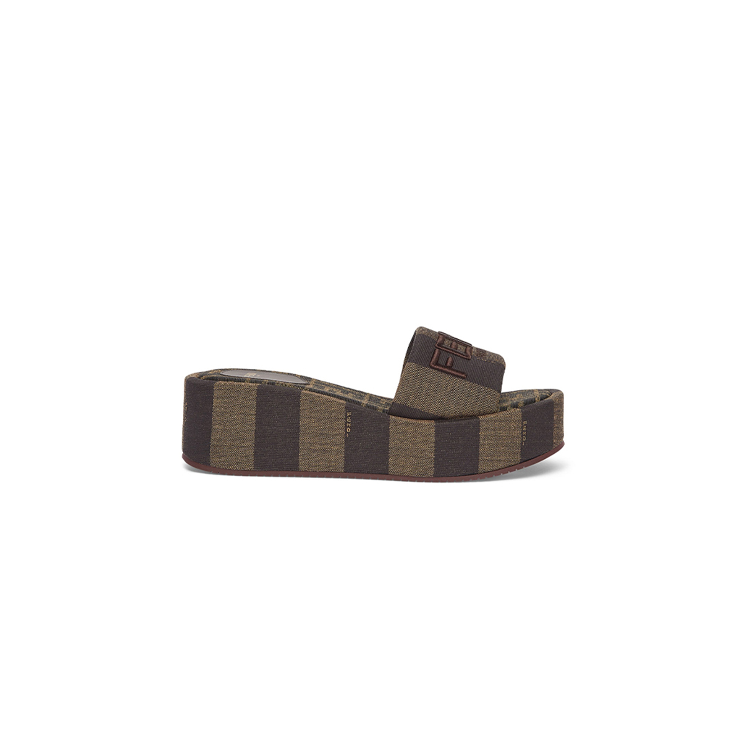 FENDI SUNSHINE BROWN FABRIC FLATFORM SLIDES 8R8515AORHF1P95